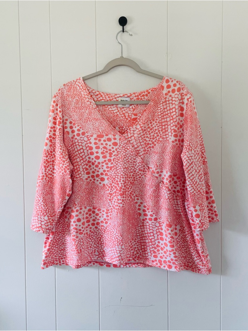 Ruby Rd. Coral Pink Patterned V-Neck Blouse